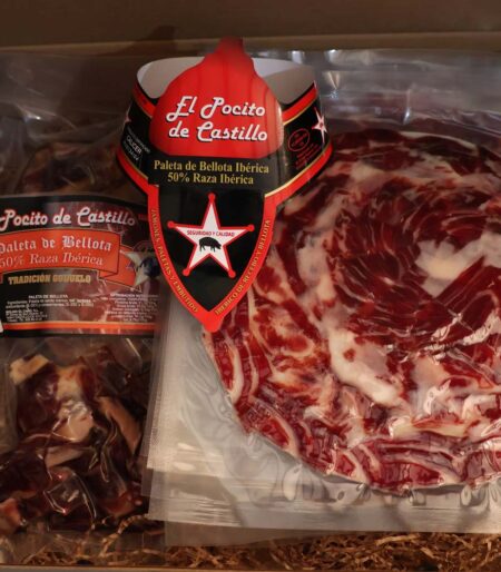 paleta bellota iberica cortada cuchillo etiqueta roja